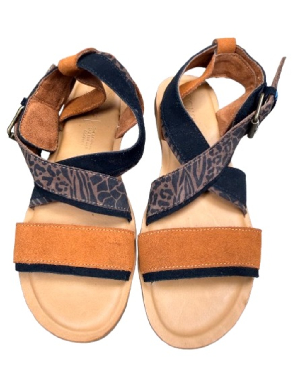 TOMS Sidney Sandals W7 Suede Animal Hybrid Print Boho Comfort Mobwife - Picture 2 of 11